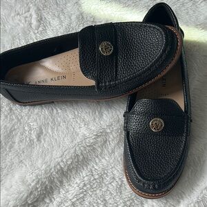 Anne Klein Black Slip-On Loafers with Moccasin Design